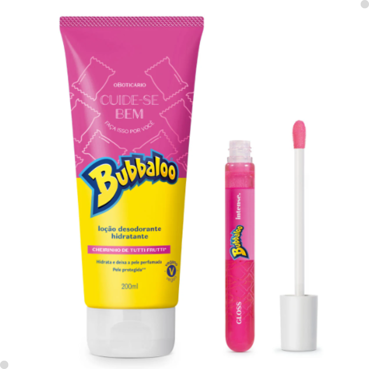 COMBO BUBBALOO TUTTI FRUTTI: LOÇÃO CORPORAL 200ML GLOSS 5ML