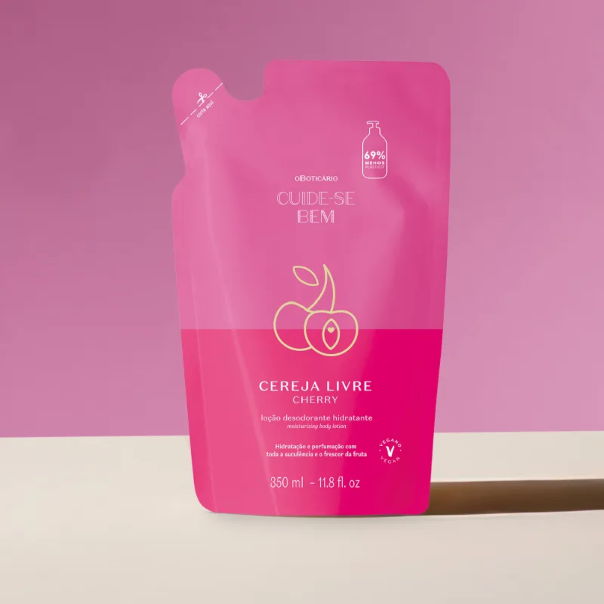 BOTICÁRIO REFIL LOÇÃO HIDRATANTE DESODORANTE CORPORAL CUIDE-SE BEM CEREJA LIVRE 350ML