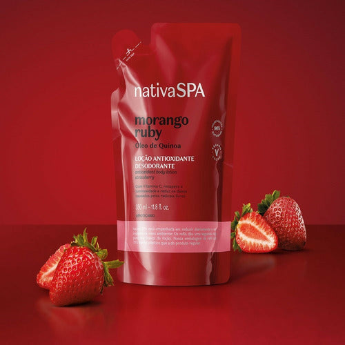 BOTICARIO REFIL LOÇÃO ANTIOXIDANTE DESODORANTE CORPORAL NATIVA SPA MORANGO RUBY 350ML