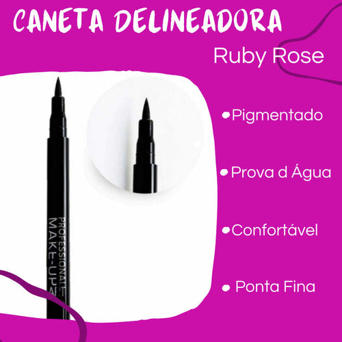 Caneta Delineadora Preto Para Olhos Prova D'água Ruby Rose