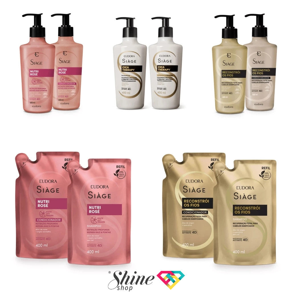 Kit Siàge: Shampoo + Condicionador 400ml (Nutri Rosé/Reconstrói os Fios/Cica Therapy)