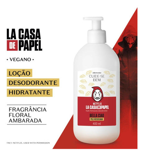 LOÇÃO HIDRATANTE DESODORANTE CUIDE-SE BEM LA CASA DE PAPEL BELLA CIAO PELE RESSECADA 400ML