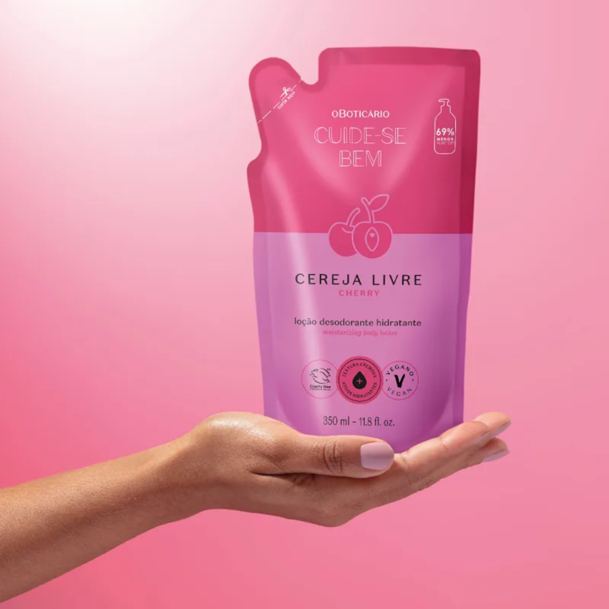 BOTICÁRIO REFIL LOÇÃO HIDRATANTE DESODORANTE CORPORAL CUIDE-SE BEM CEREJA LIVRE 350ML