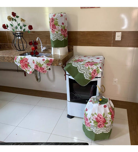 KIT JOGO DE COZINHA 8 PÇS C/ CORTINA PIA E JANELA ESTAMPADO