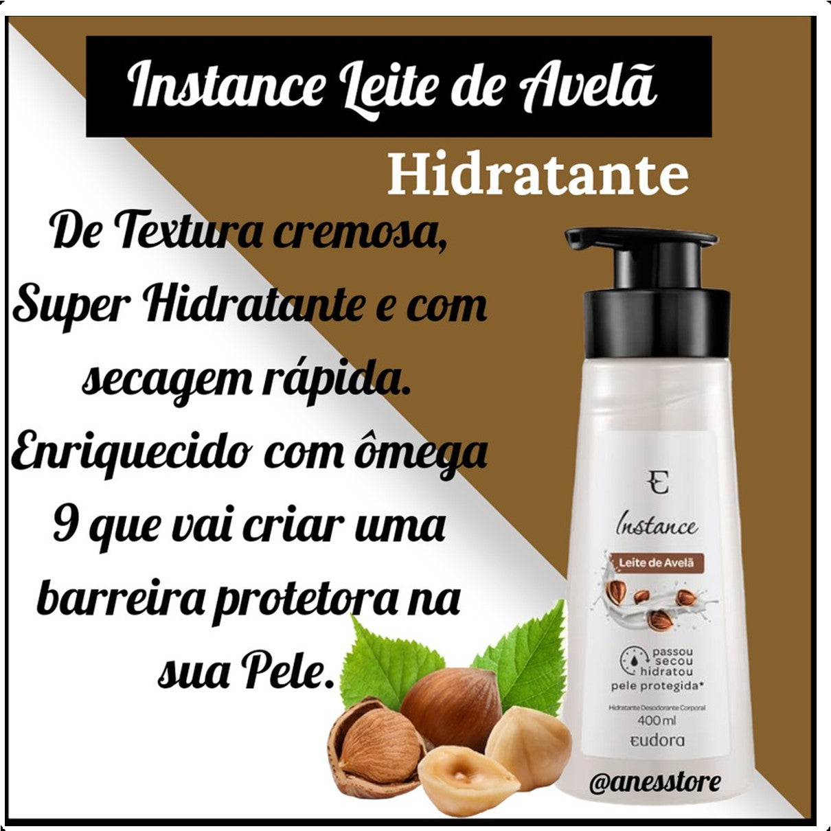 LOÇÃO HIDRATANTE DESODORANTE CORPORAL INSTANCE LEITE DE AVELÃ, 400 ML