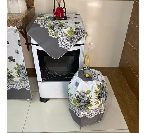 KIT JOGO DE COZINHA 8 PÇS C/ CORTINA PIA E JANELA ESTAMPADO