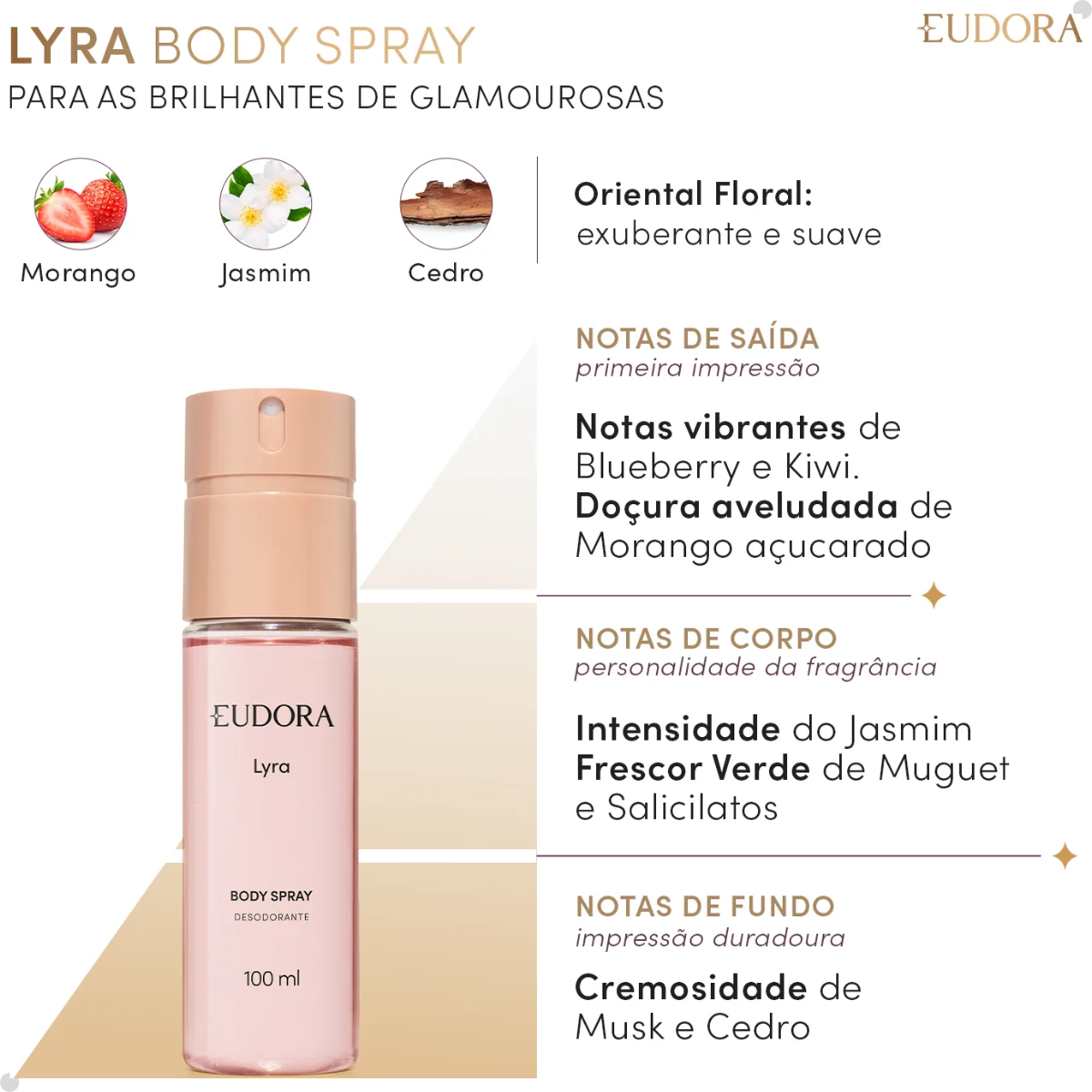 Kit Lyra: Body Spray 100ml + Loção Hidratante 150ml