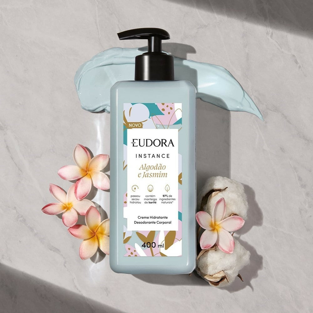 EUDORA CREME HIDRATANTE DESODORANTE CORPORAL INSTANCE ALGODÃO E JASMIM 400ML