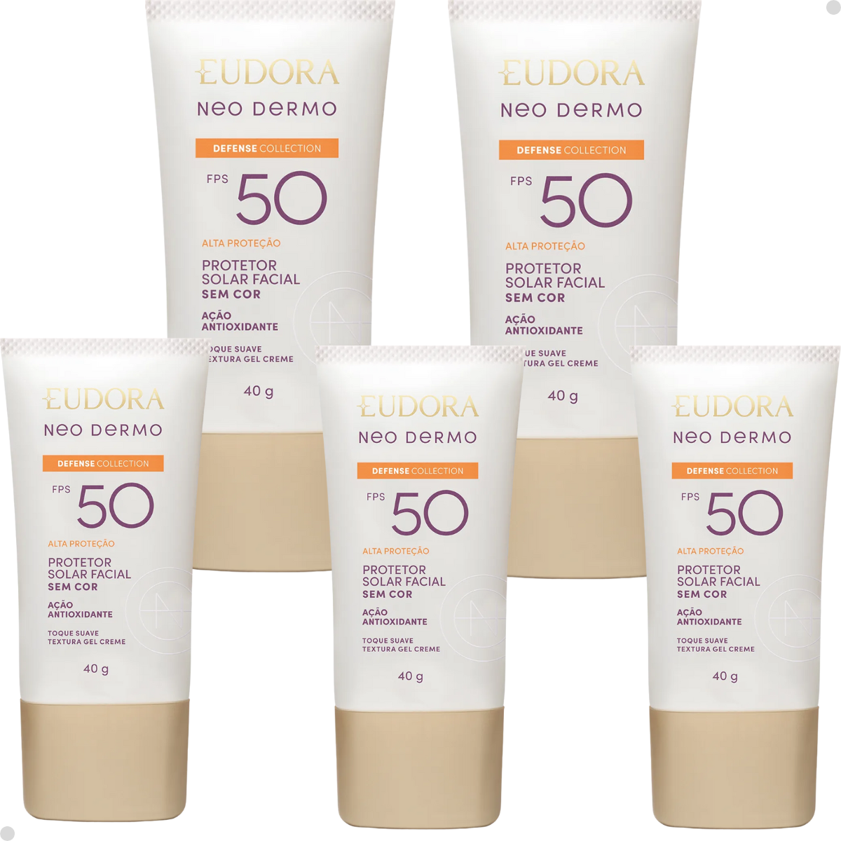 KIT 5 PROTETOR SOLAR FACIAL SEM COR NEO DERMO FPS 50 40G