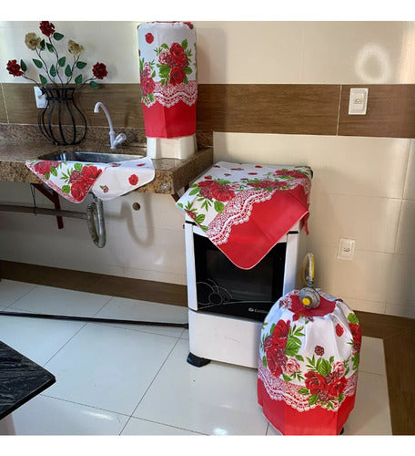 KIT JOGO DE COZINHA 8 PÇS C/ CORTINA PIA E JANELA ESTAMPADO