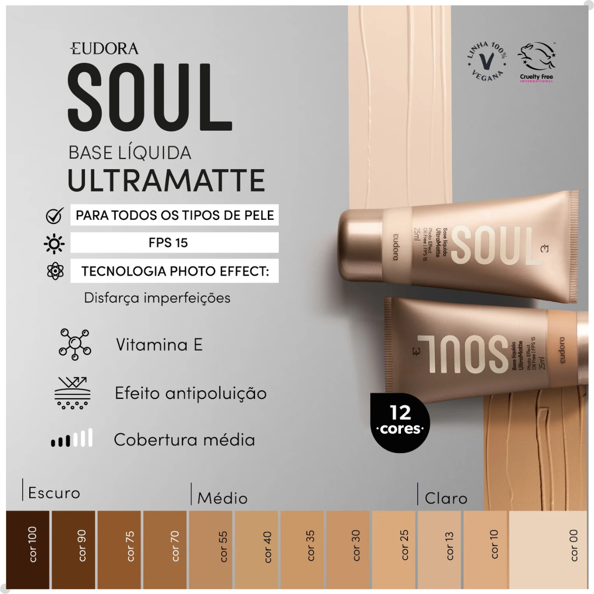 BASE LÍQUIDA SOUL ULTRA MATTE COR 25 25ML