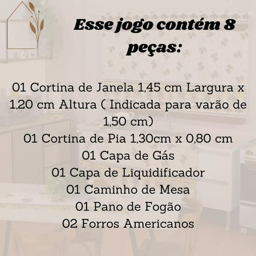 KIT JOGO DE COZINHA 8 PÇS C/ CORTINA PIA E JANELA ESTAMPADO