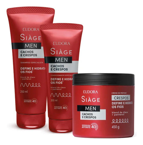 COMBO SIÀGE MEN: CONDICIONADOR CACHOS E CRESPOS 200ML + SHAMPOO CACHOS E CRESPOS 250ML + CREME PARA PENTEAR CRESPOS 450G