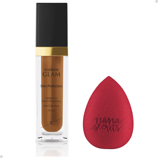 BASE LÍQUIDA GLAM SKIN PERFECTION COR 85 + ESPONJA NINNA