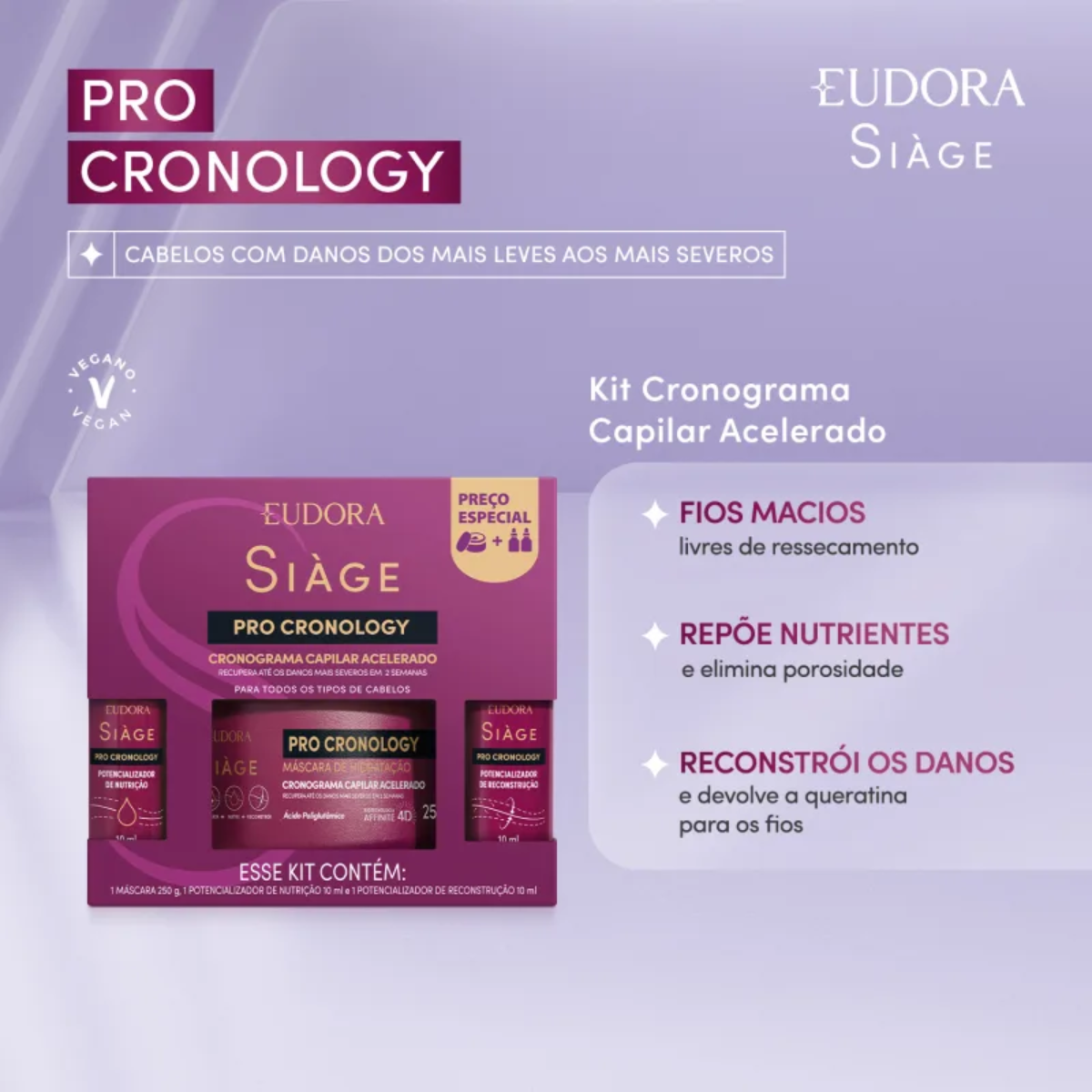 EUDORA KIT CRONOGRAMA CAPILAR ACELERADO SIÀGE PRO CRONOLOGY (3 ITENS)