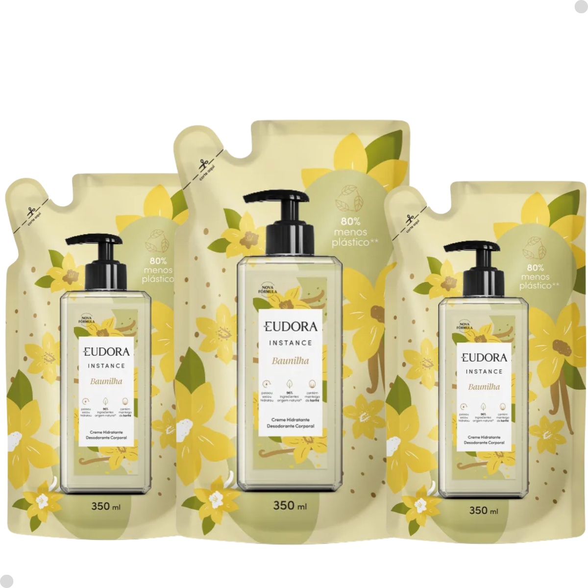 KIT 3REFIL HIDRATANTE DESODORANTE CORPORAL INSTANCE BAUNILHA 350ML