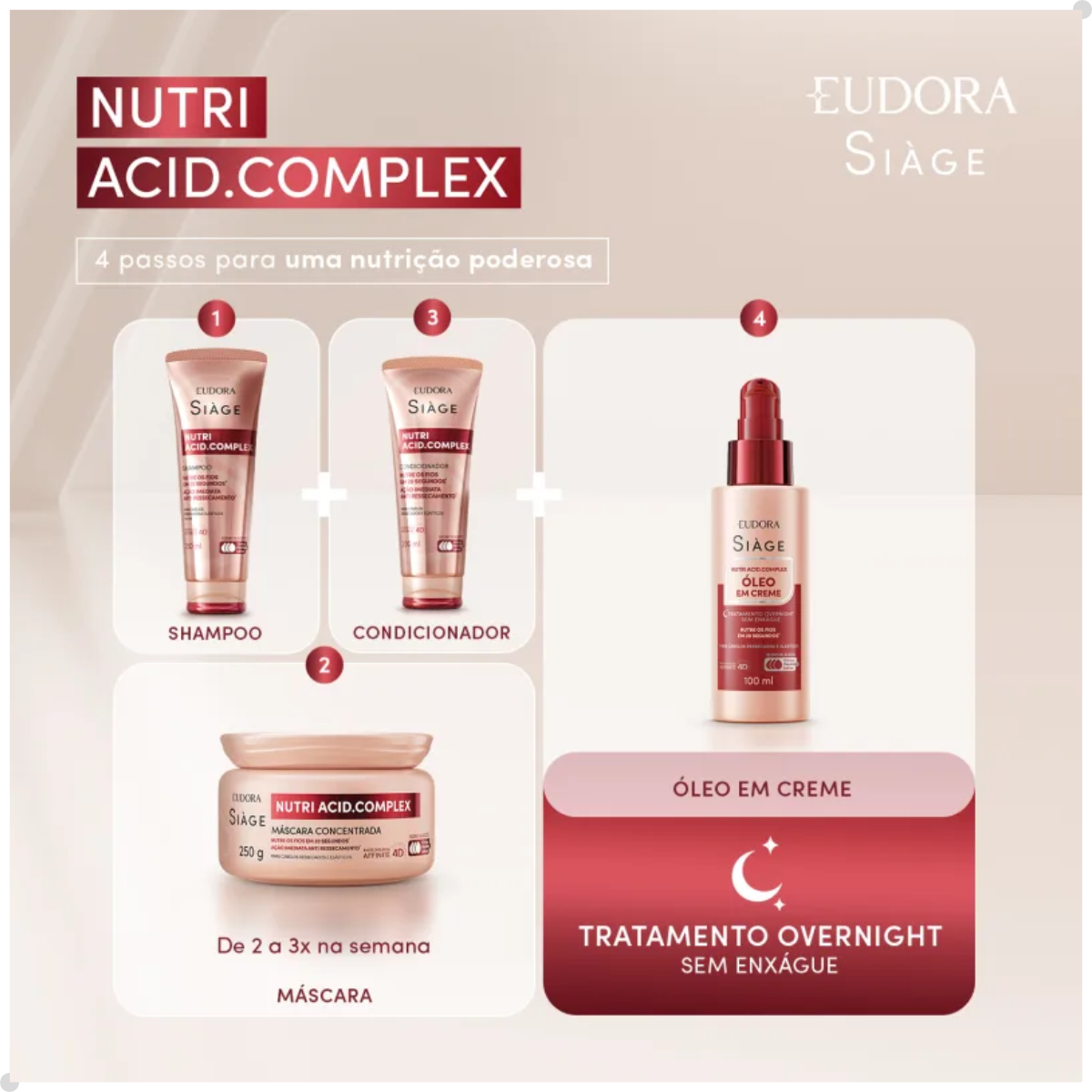 COMBO SIÀGE NUTRI ACID.COMPLEX: SHAMPOO 250ML + CONDICIONADOR 200ML + ÓLEO EM CREME
