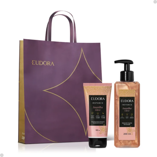 Combo Instance Baunilha Glow: Sabonete Líquido 200ml + Loção Iluminadora 180ml + Sacola Eudora