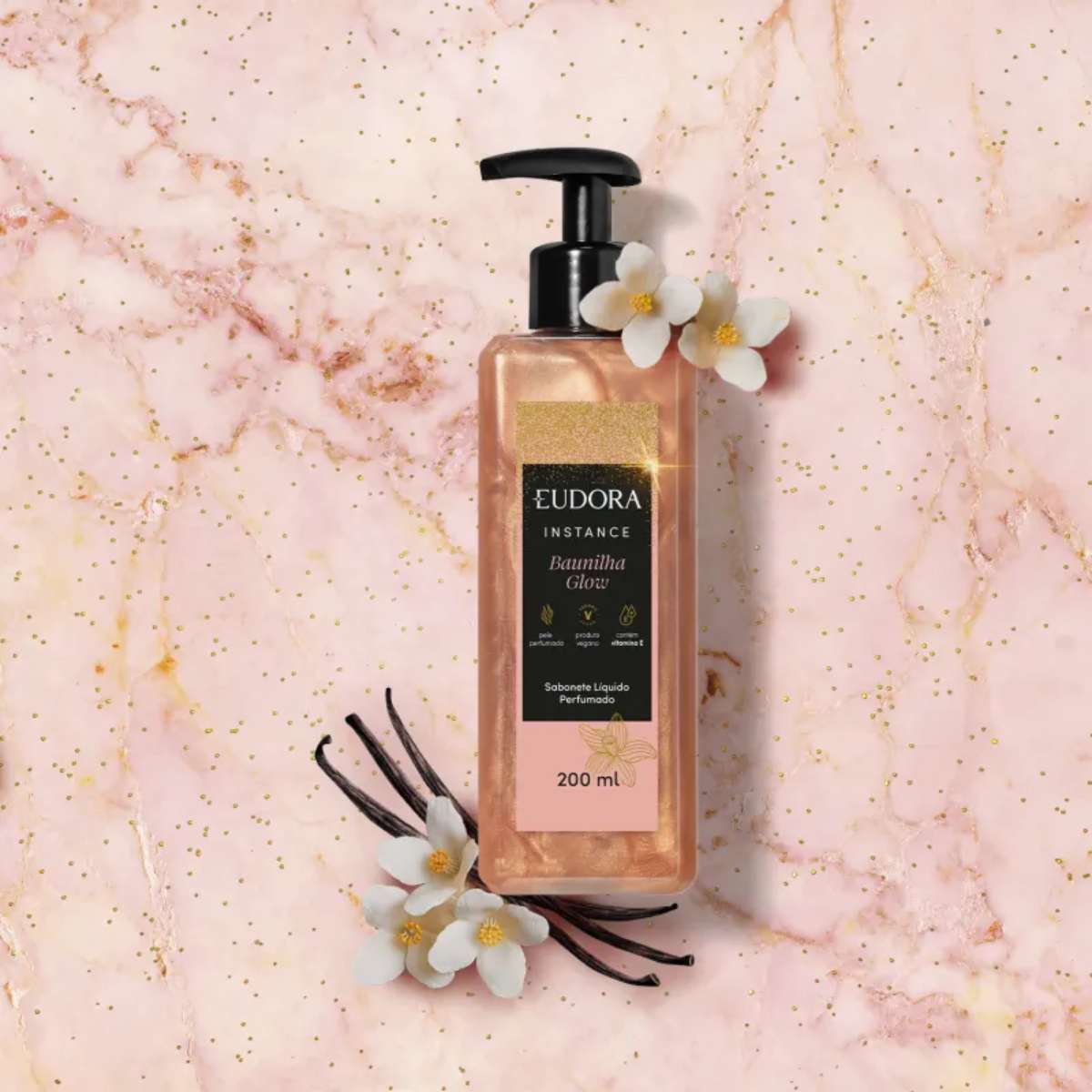 Combo Instance Baunilha Glow: Sabonete Líquido 200ml + Loção Iluminadora 180ml + Sacola Eudora