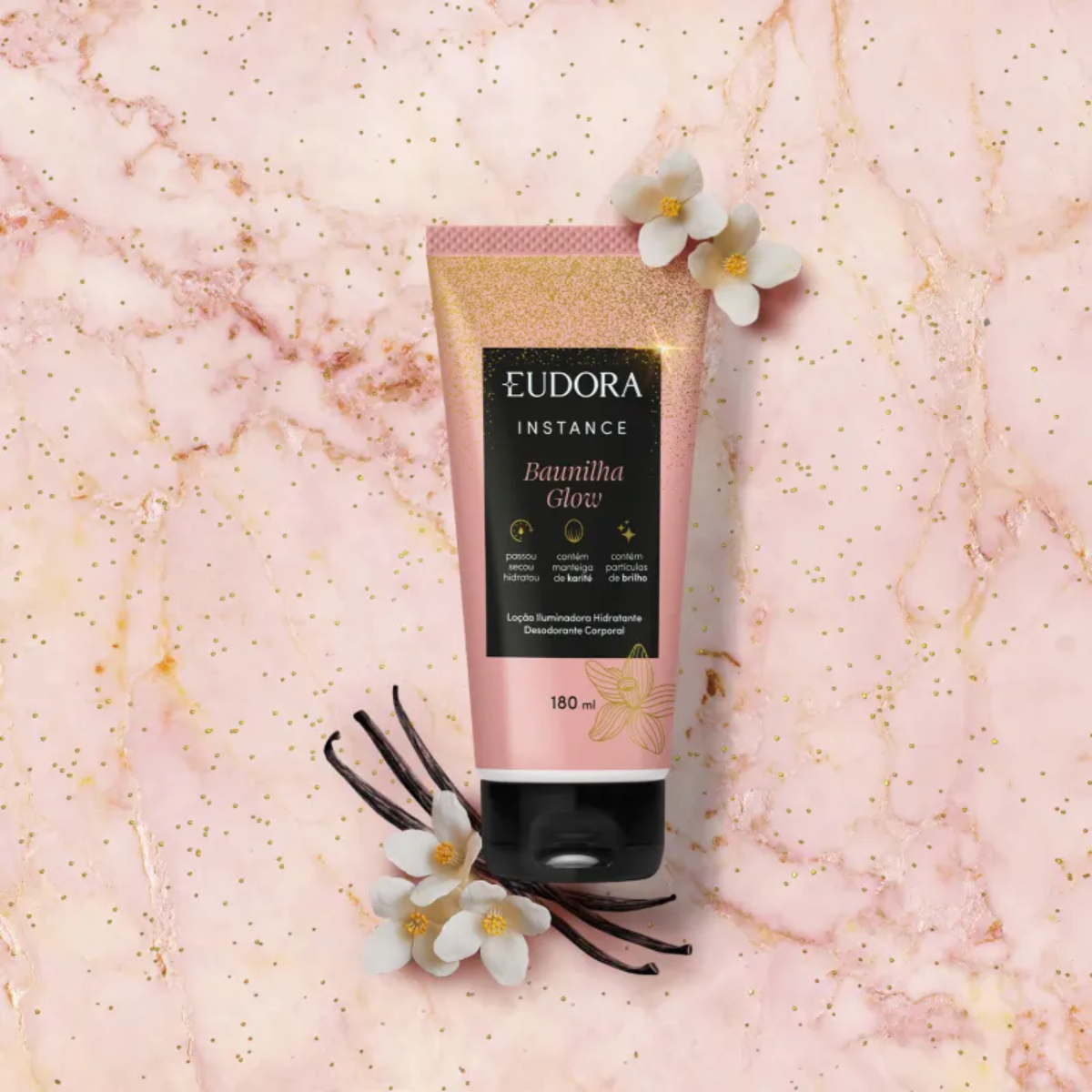 Combo Instance Baunilha Glow: Sabonete Líquido 200ml + Loção Iluminadora 180ml + Sacola Eudora