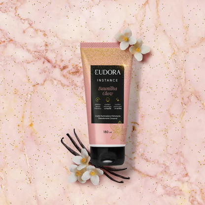 Combo Instance Baunilha Glow: Sabonete Líquido 200ml + Loção Iluminadora 180ml + Sacola Eudora