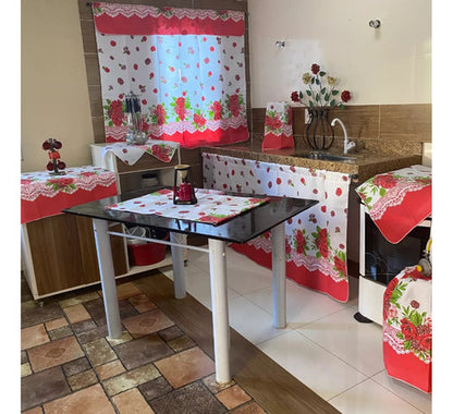 KIT JOGO DE COZINHA 8 PÇS C/ CORTINA PIA E JANELA ESTAMPADO