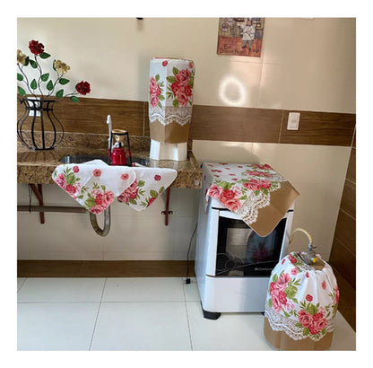 KIT JOGO DE COZINHA 8 PÇS C/ CORTINA PIA E JANELA ESTAMPADO