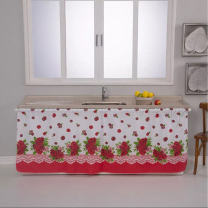 KIT JOGO DE COZINHA 8 PÇS C/ CORTINA PIA E JANELA ESTAMPADO