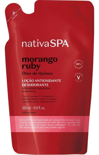 BOTICARIO REFIL LOÇÃO ANTIOXIDANTE DESODORANTE CORPORAL NATIVA SPA MORANGO RUBY 350ML