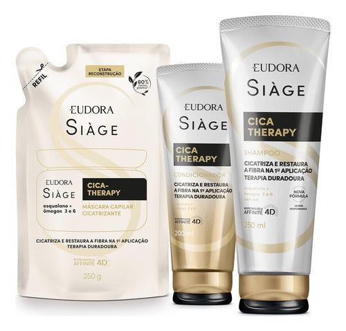 Combo Siàge Cica-Therapy: Shampoo 250ml + Refil Máscara Capilar 250g + Condicionador 200ml
