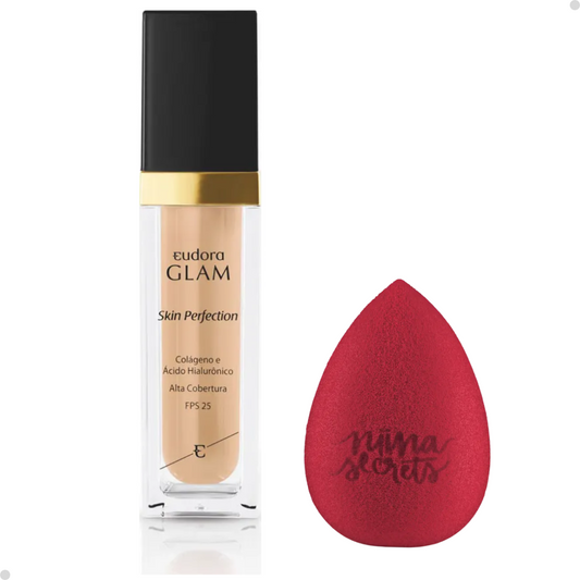 BASE LÍQUIDA GLAM SKIN PERFECTION COR 05 + ESPONJA NINNA
