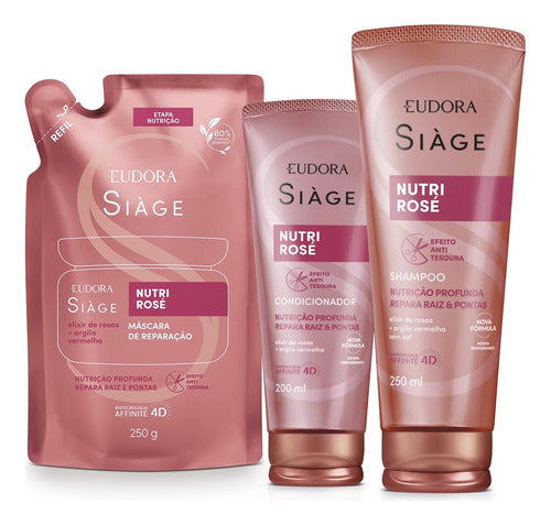 Combo Siàge Nutri Rosé: Shampoo 250ml + Refil Máscara Capilar 250g + Condicionador 200ml