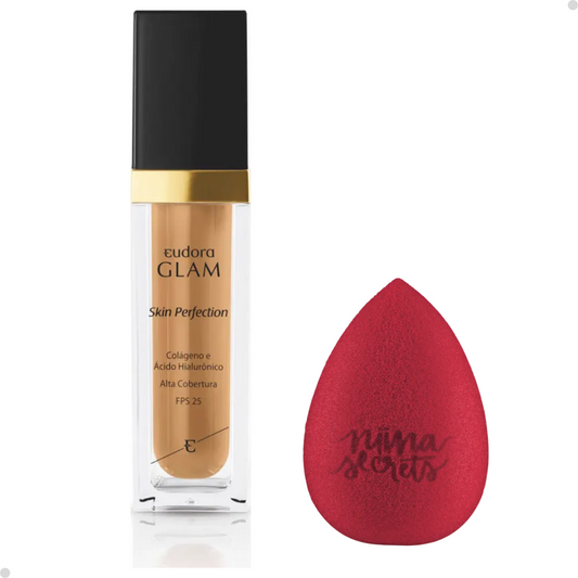 BASE LÍQUIDA GLAM SKIN PERFECTION COR 50 + ESPONJA NINNA