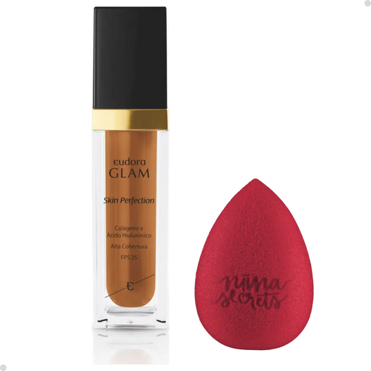 BASE LÍQUIDA GLAM SKIN PERFECTION COR 80 + ESPONJA NINNA