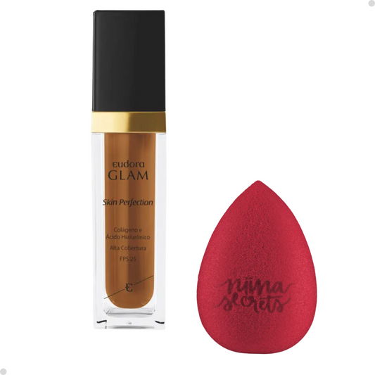 BASE LÍQUIDA GLAM SKIN PERFECTION COR 90 + ESPONJA NINNA