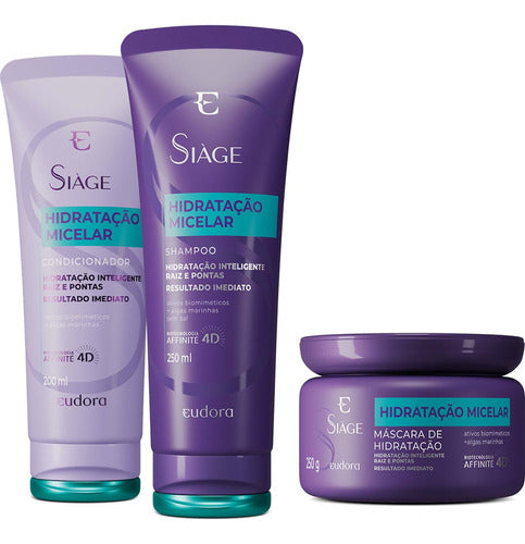 Eudora Kit Siàge Hidratação Micelar: Shampoo 250ml + Condicionador 200ml + Máscara Capilar 250g