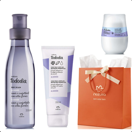 Presente Natura Tododia Algodão Creme 200ml + Des Roll-on + Body Splash
