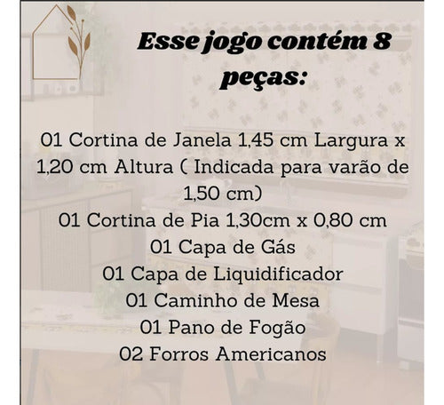KIT JOGO DE COZINHA 8 PÇS C/ CORTINA PIA E JANELA ESTAMPADO