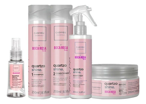 KIT CADIVEU ESSENTIALS QUARTZO SHINE - SHAMPOO 250 ML + CONDICIONADOR 250 ML- + MÁSCARA DE BRILHO 200 ML + FLUÍDO 200 ML
