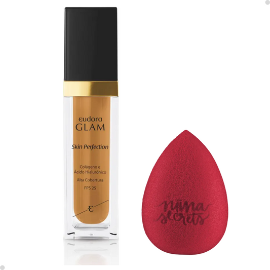 BASE LÍQUIDA GLAM SKIN PERFECTION COR 70 + ESPONJA NINNA