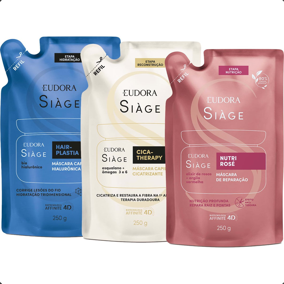 COMBO SIÀGE CRONOGRAMA CAPILAR MÁSCARAS REFIL: HAIR PLASTIA  + NUTRI ROSÉ  + CICA THERAPY