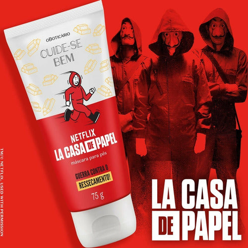 BOTICARIO MÁSCARA PARA OS PÉS CUIDE-SE BEM LA CASA DE PAPEL GUERRA CONTRA O RESSECAMENTO 75G