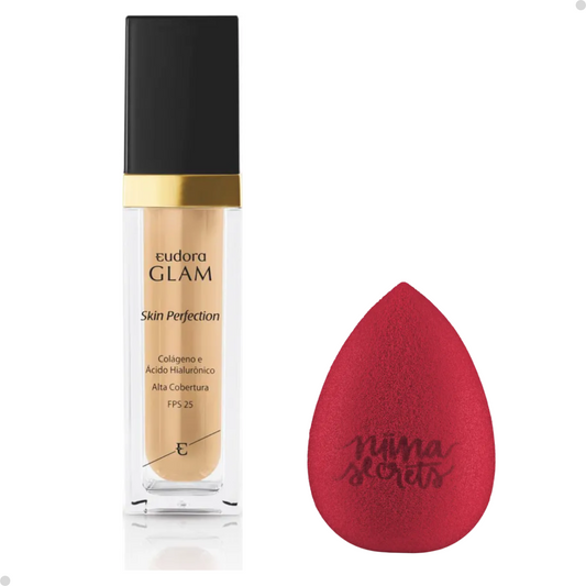 BASE LÍQUIDA GLAM SKIN PERFECTION COR 30 + ESPONJA NINNA