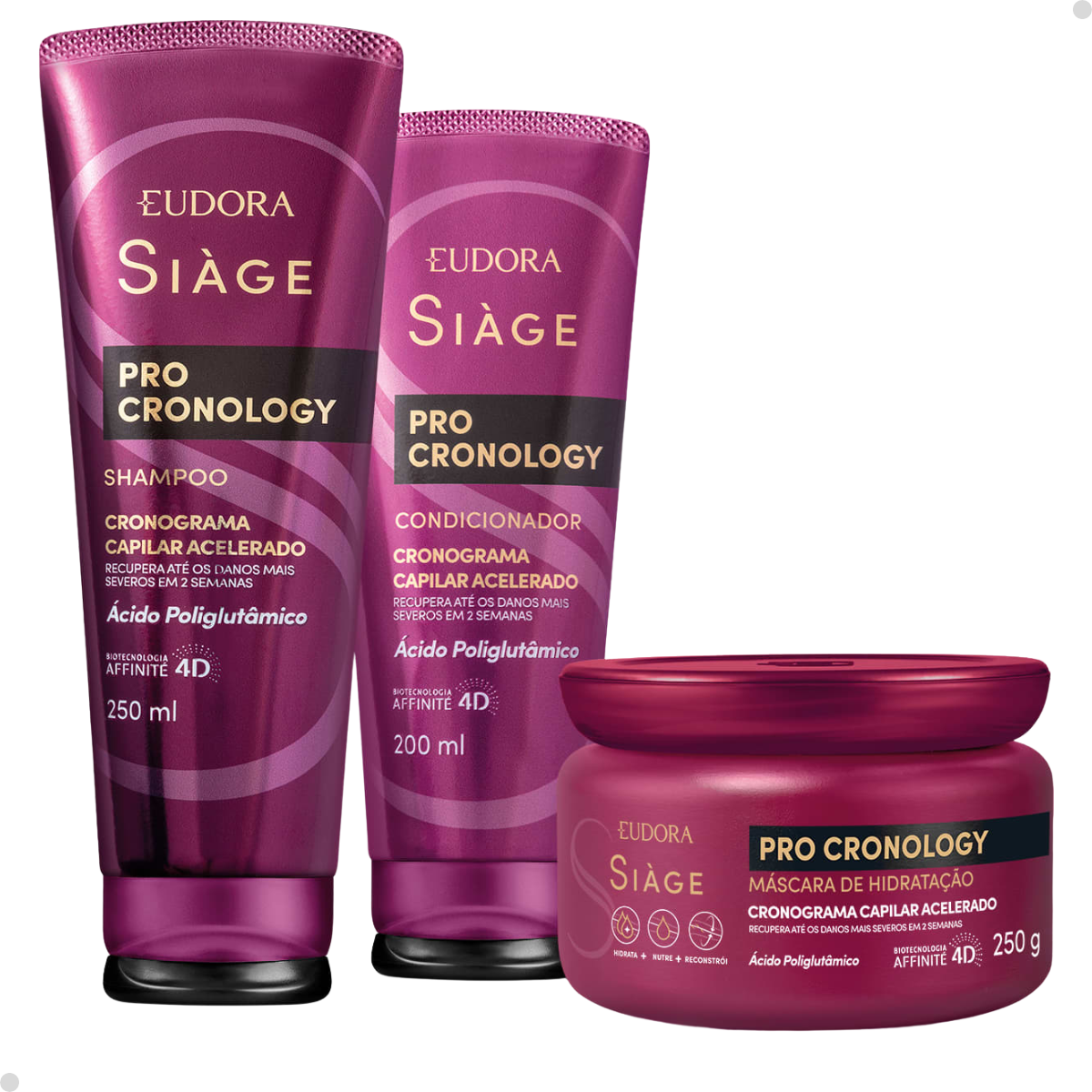 COMBO SIÀGE PRO CRONOLOGY: SHAMPOO 250ML + CONDICIONADOR 200ML + MÁSCARA DE HIDRATAÇÃO 250G