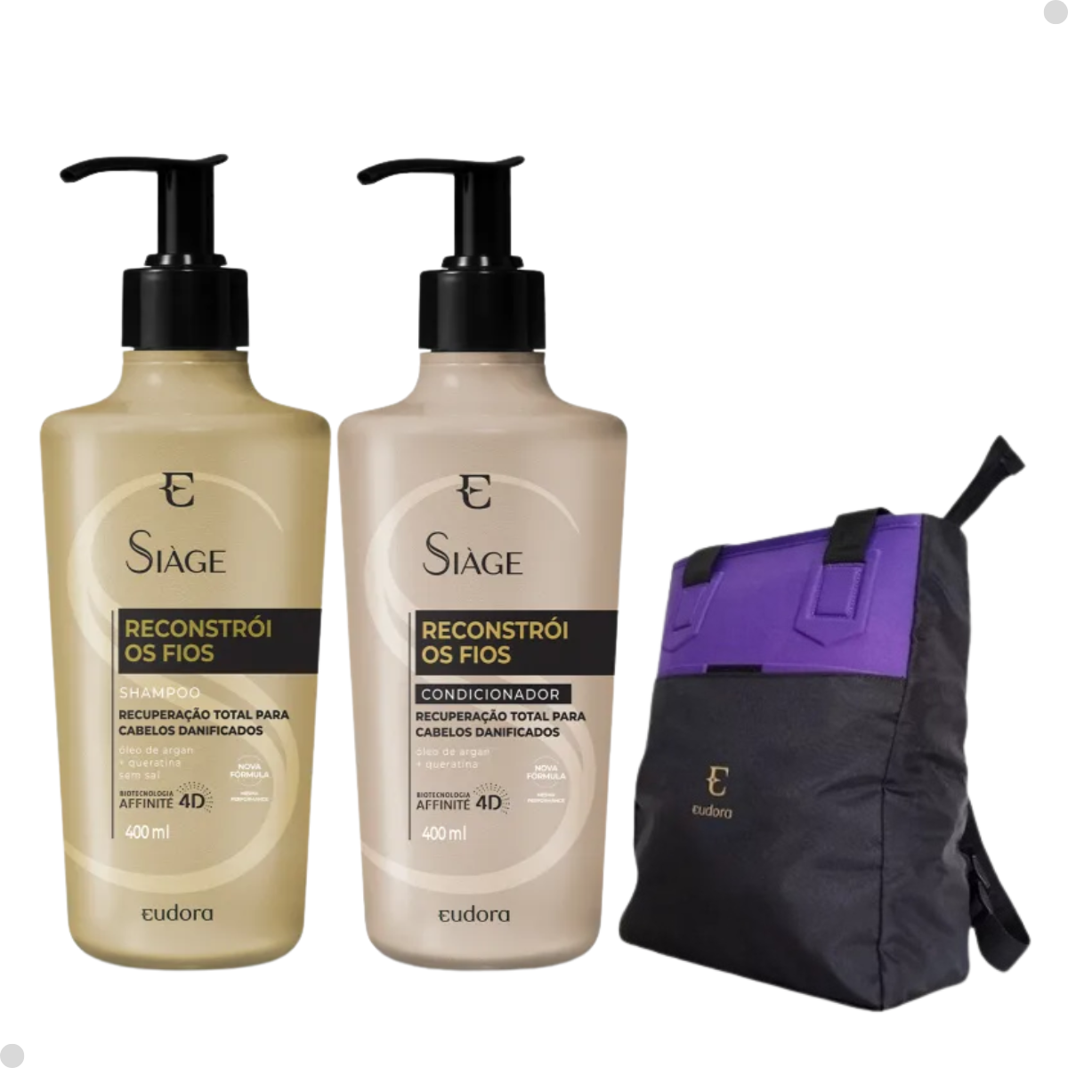 COMBO RECONSTROI OS FIOS: SHAMP 400ML + COND 400ML + BOLSA