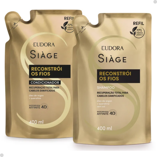 COMBO REFIL SIAGE RECONSTROI OS FIOS: SHAMPOO 400ML + CONDICIONADOR 400ML