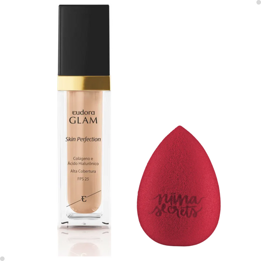 BASE LÍQUIDA GLAM SKIN PERFECTION COR 00 + ESPONJA NINNA