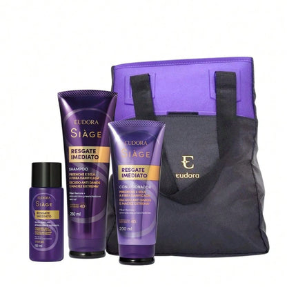 KIT RESGATE IMEDIATO SHAMP 250ML + COND200ML +ÁGUA 150 + bolsa