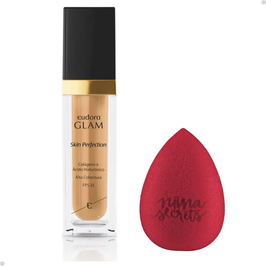 BASE LÍQUIDA GLAM SKIN PERFECTION COR 40 + ESPONJA NINNA