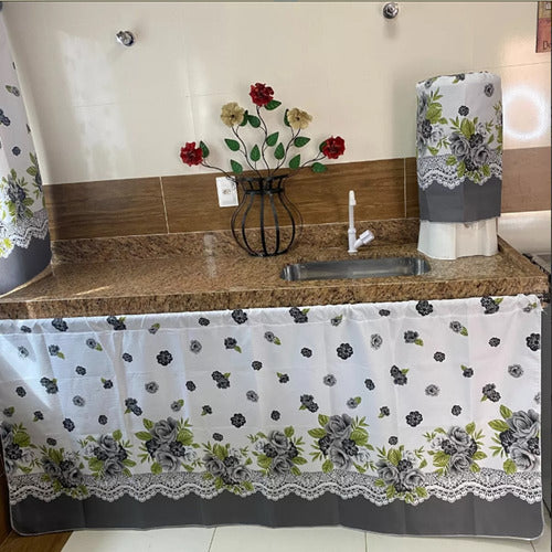 KIT JOGO DE COZINHA 8 PÇS C/ CORTINA PIA E JANELA ESTAMPADO